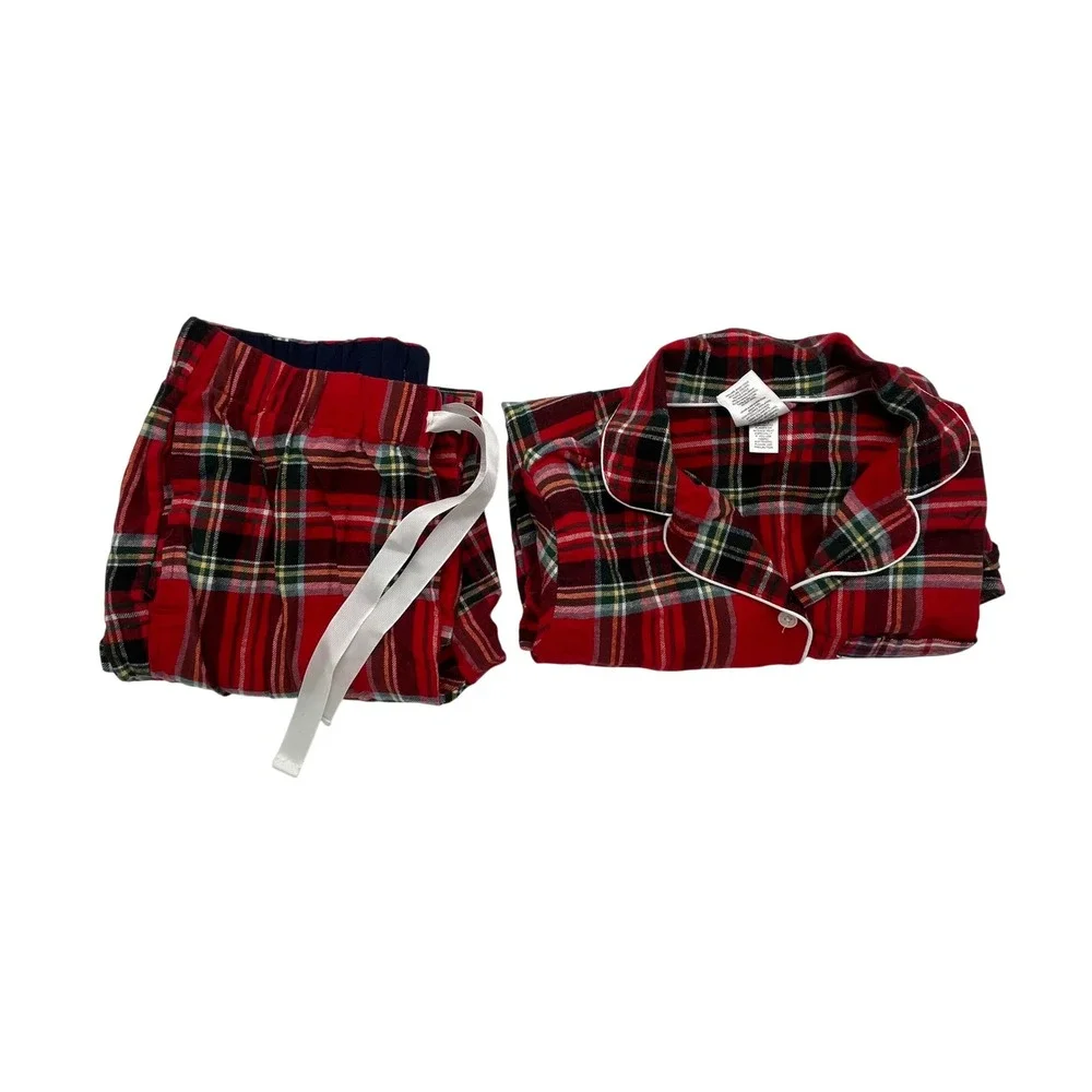 Lands End Womens Red Plaid Flannel Pajama Set Small Cotton 2 Piece PJs 5317